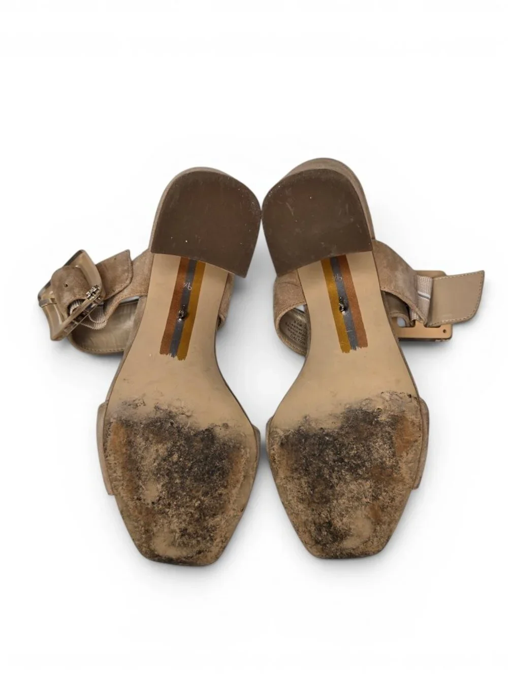 Sam Edelman Dalton Block Heel Sandals Womens Golden Caramel Suede Buckle Strap